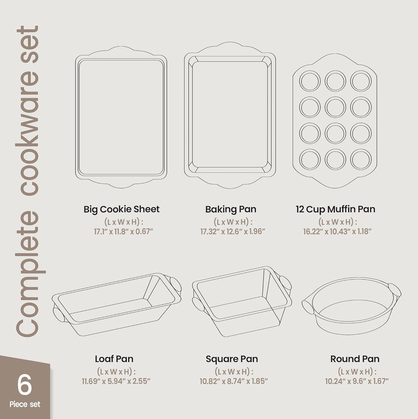 6-Piece Nonstick Gray Marble Coated Bakeware Set - Professional Quality Carbon Steel Pans with Silicone Handles - Ideal for Oven, Refrigerator, Freezer - Dishwasher Safe