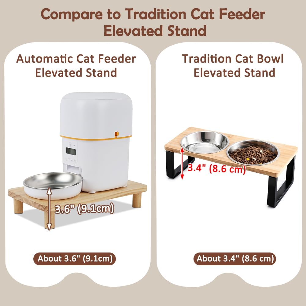 SZEE Cat Food Stand for Automatic Feeder & Tradition Bowls, Elevated Cat Food Table Station, Raises Feeder/Bowl by 6cm, Premium Solid Wood Material, Relieves Spine and Joints Noticeably on Pets