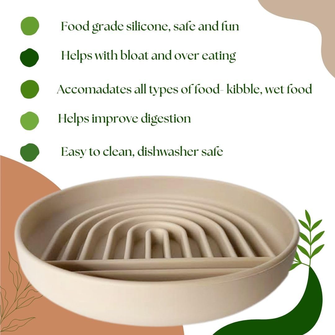 Modern Rainbow Pet Slow Feeder Bowl, Silicone Slow Feeder for Dogs & Puppies, Slow Eating, Modern Lick Mat Design, Reduces Gulping, Dishwasher Fit, for All Breed, Durable Mealtime Puzzle (Sunstone)