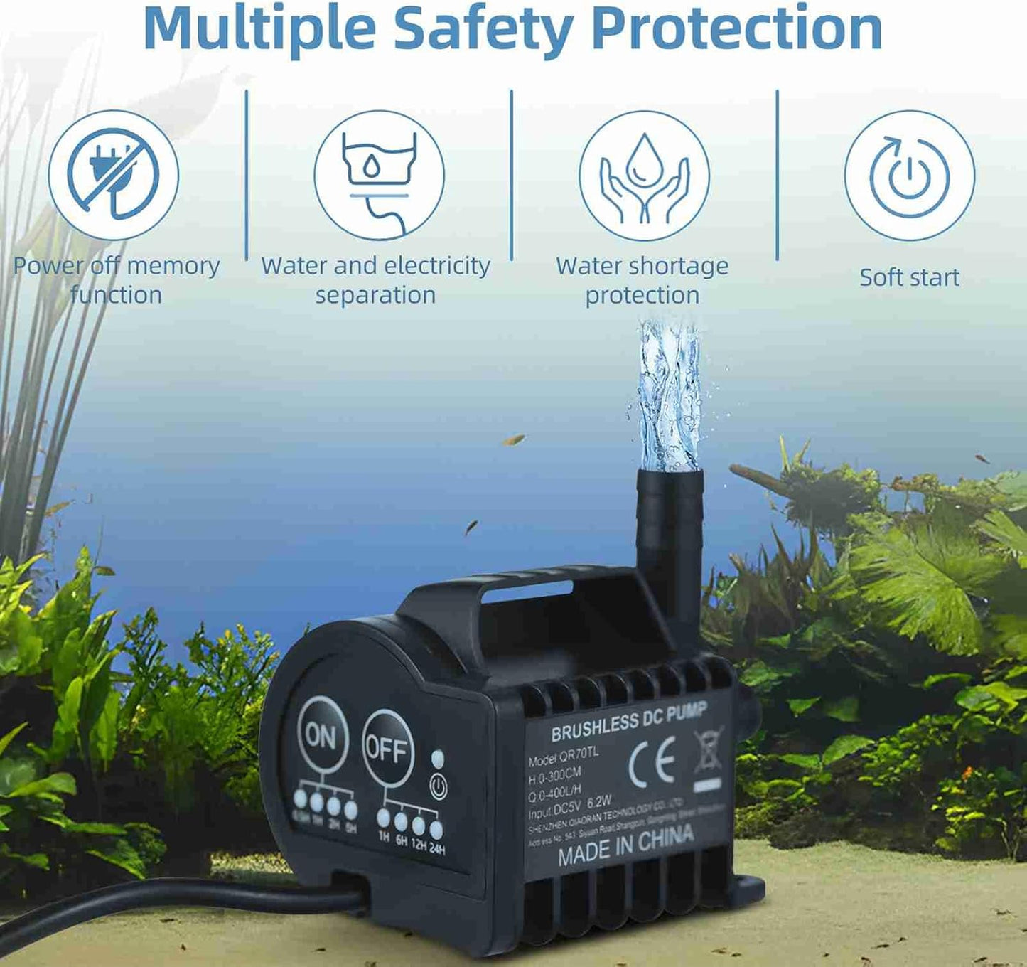 AUNMAS Smart Programmable Submersible Pump, Ultra Quiet 4 Gear Timer for Aquarium Fountain Pond Cooling System USB Powered Suction Cup Base Easy Setup