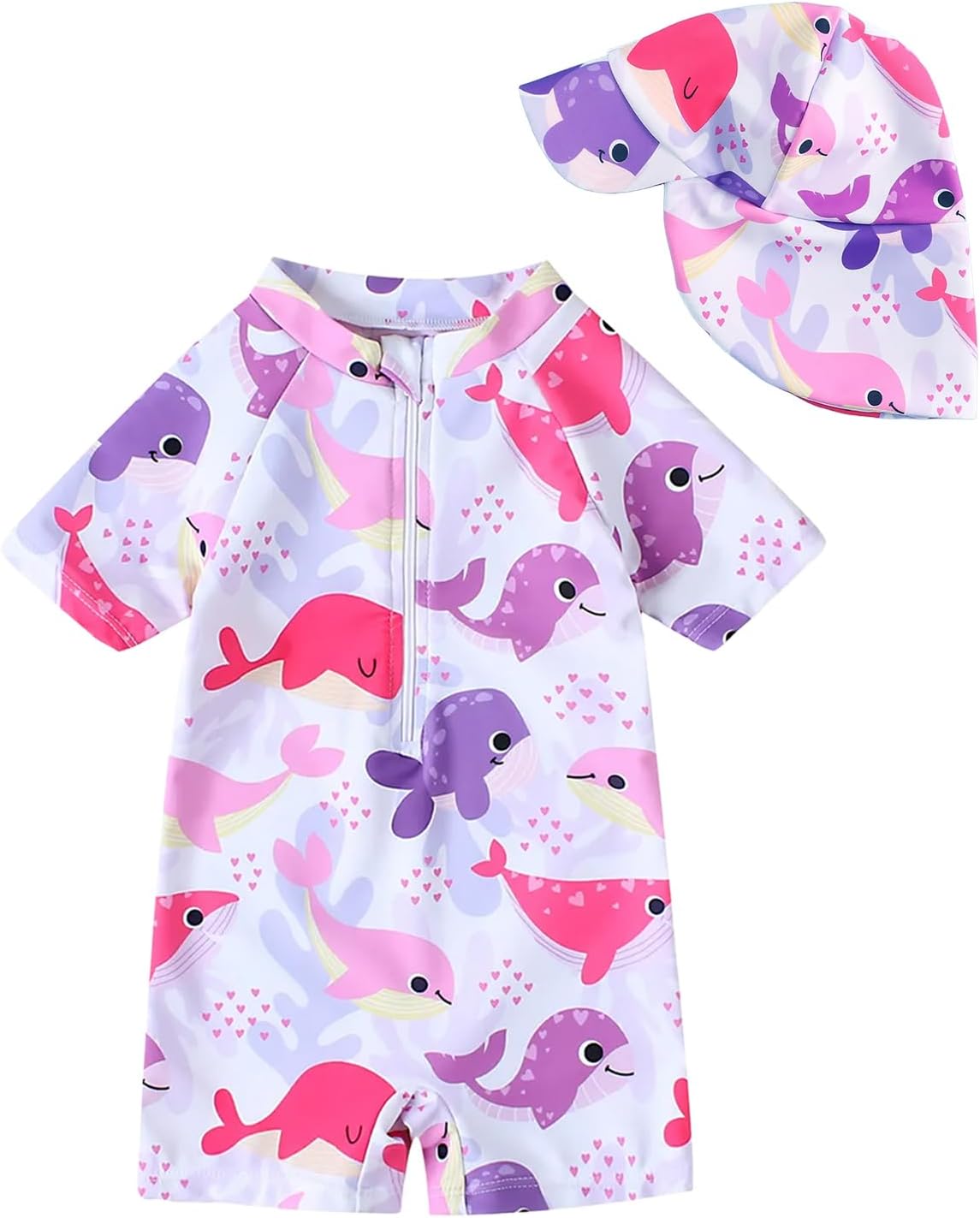 WYTbaby Baby Rash Guard Swimsuit with Sun Hat UV Protection Infant Toddler One Piece Short Sleeve Sunsuit 0-3T