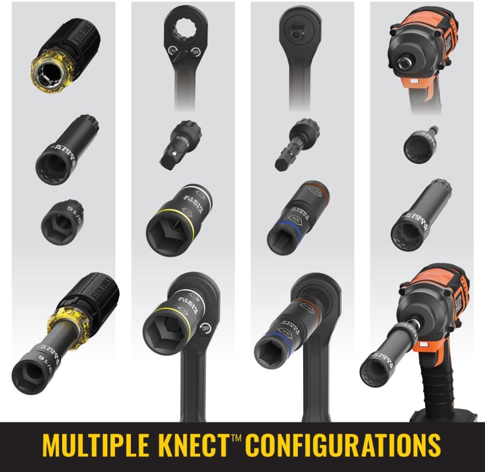 Klein Tools 65400 KNECT 15-Piece Pass Through Socket Set, SAE Impact Set with MODbox Case, Sockets, Bits, Accessories and 3/8-Inch Drive Adapter