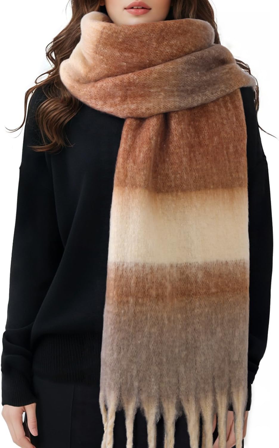 Passionbility Women's Winter Scarfs for Women, Mohair Vintage Scarf Large Chunky Scarf Cashmere Feel Blanket Wrap