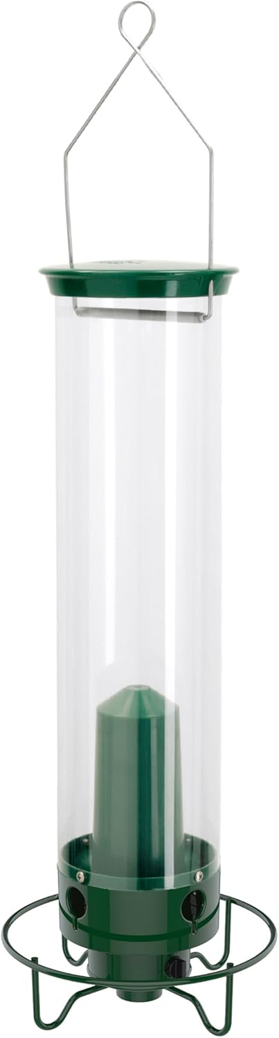 Droll Yankees Squirrel Proof Bird Feeders for Outdoors - YF-M - Flipper, Collapsible Perches, 5-Pound Seed Capacity, Green