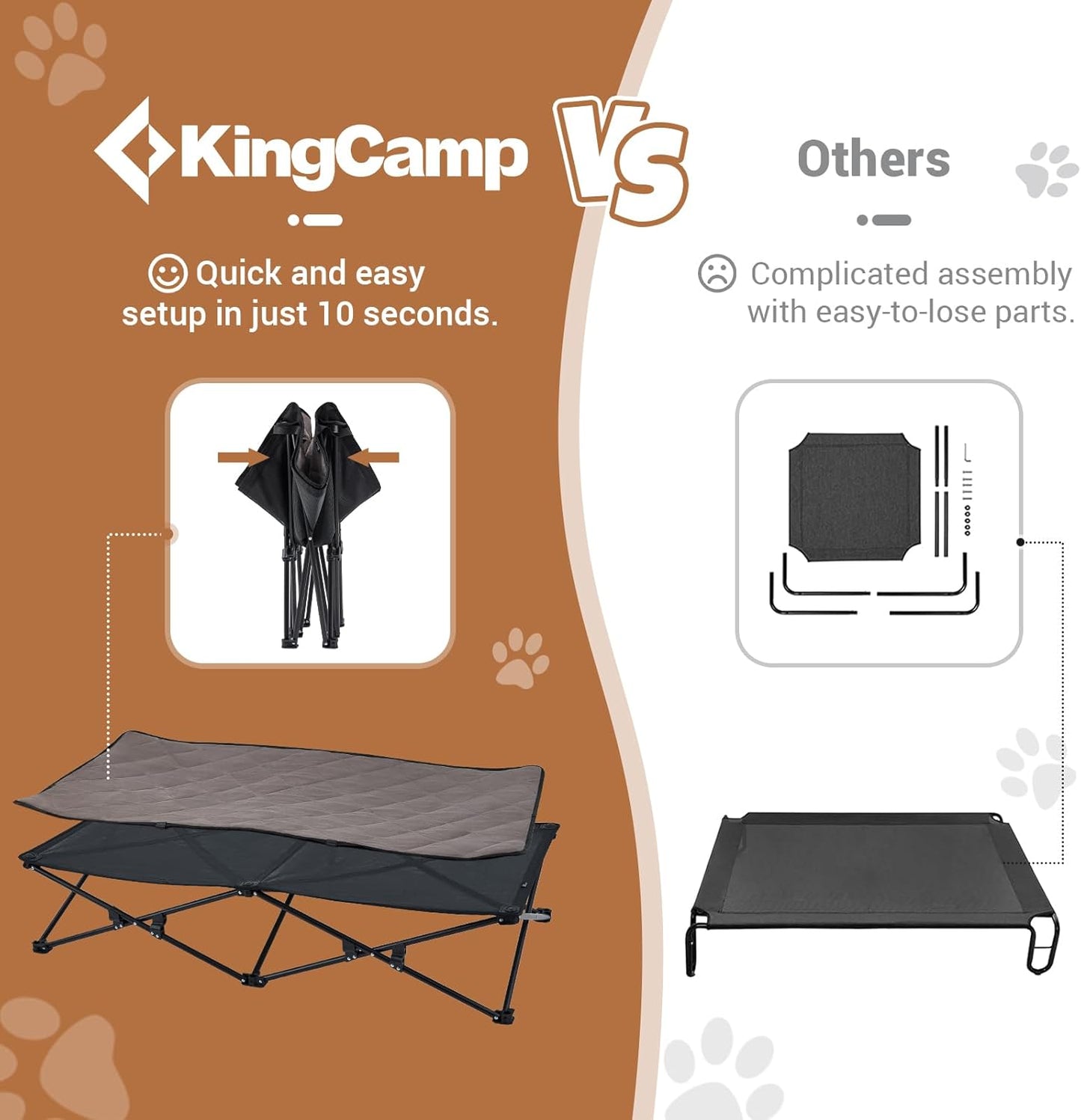 KingCamp Elevated Dog Bed for XL Dogs, Outdoor Raised Cooling Pet Cot Bed with Washable Breathable Mesh & No-Slip Feet Perfect for Camping, Backyard, Indoor Use (XL, Black)