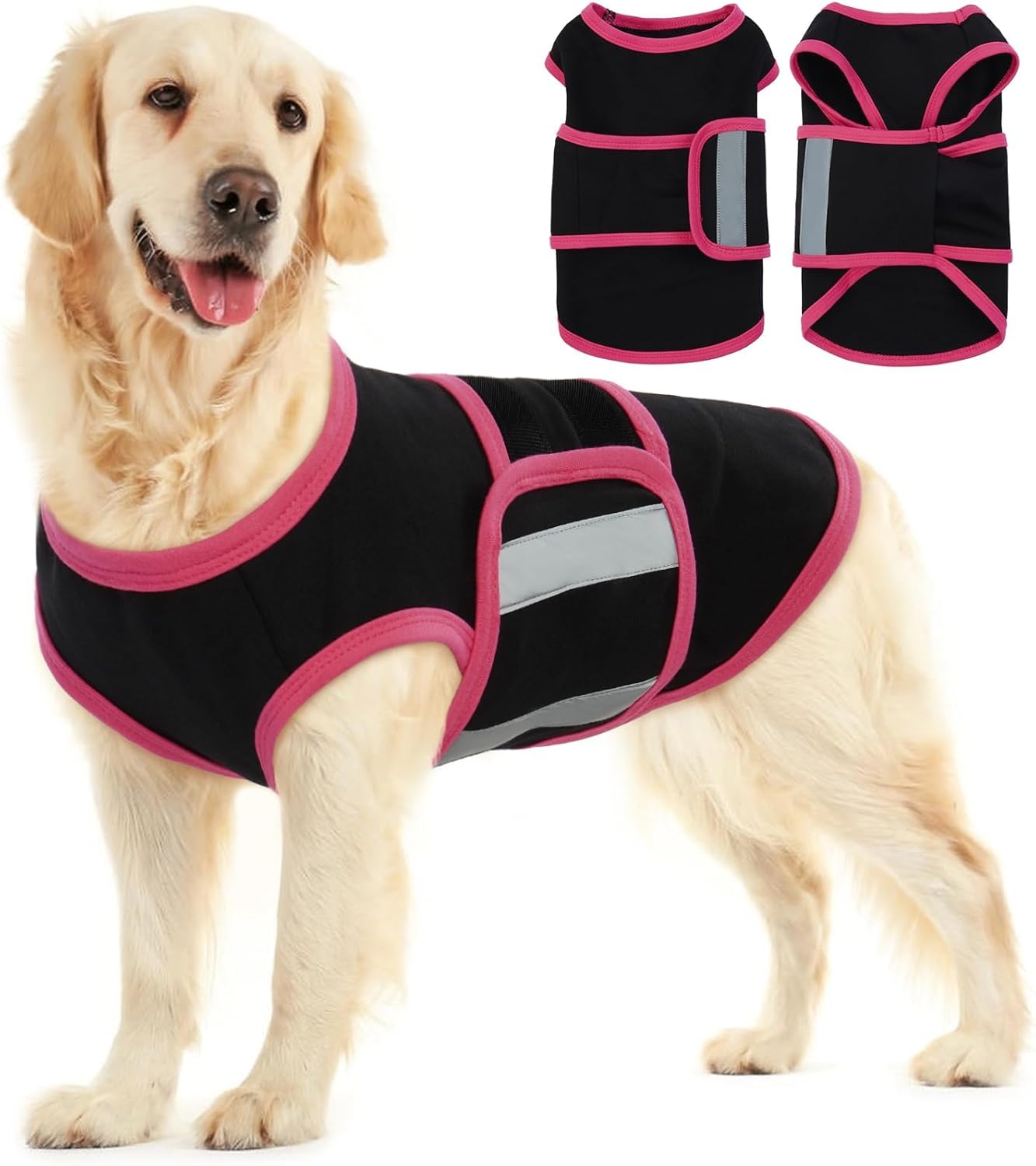 Allroaring Dog Anxiety Vest, Soft Dog Calming Shirt, Reflective Anti-Anxiety Vest Breathable Pet Anxiety Jacket Wrap for Fireworks, Thunderstorms, Separation, Travle, Vet Visits, Black XL