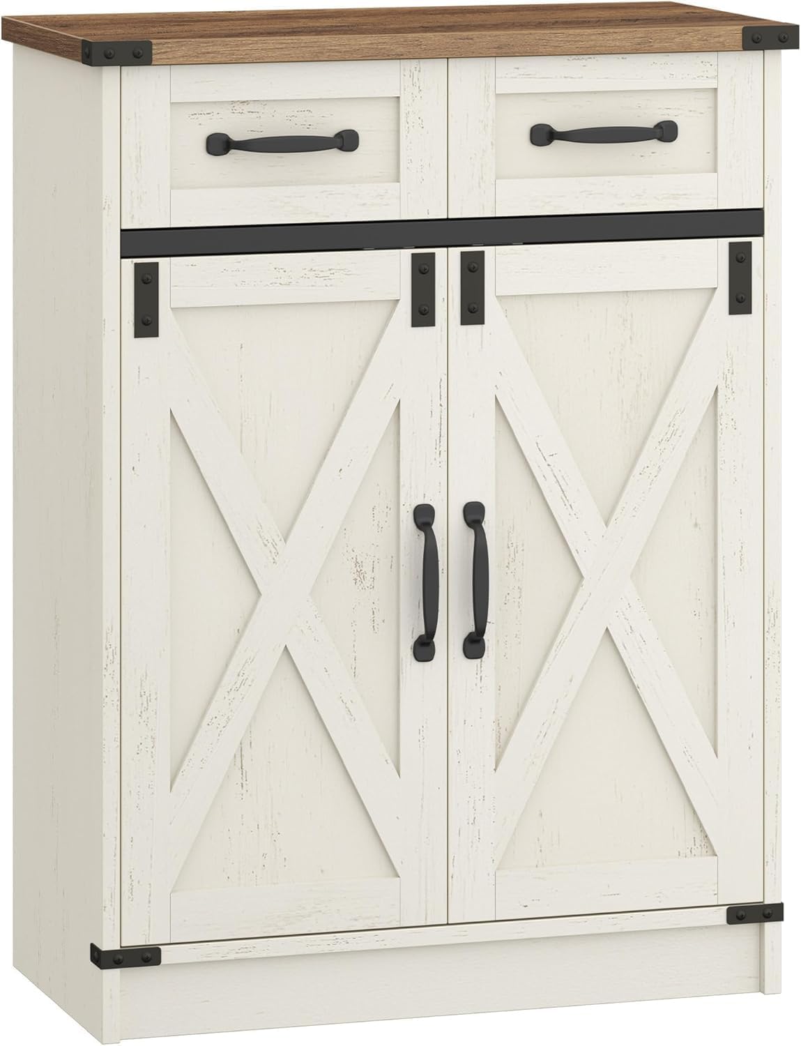 Bathroom Storage Cabinet, Freestanding Bathroom Floor Cabinet with Drawers & Doors, Farmhouse Buffet Cabinets with Adjustable Shelf, for Kitchen, Living Room, Entryway, White Brown SC62414X