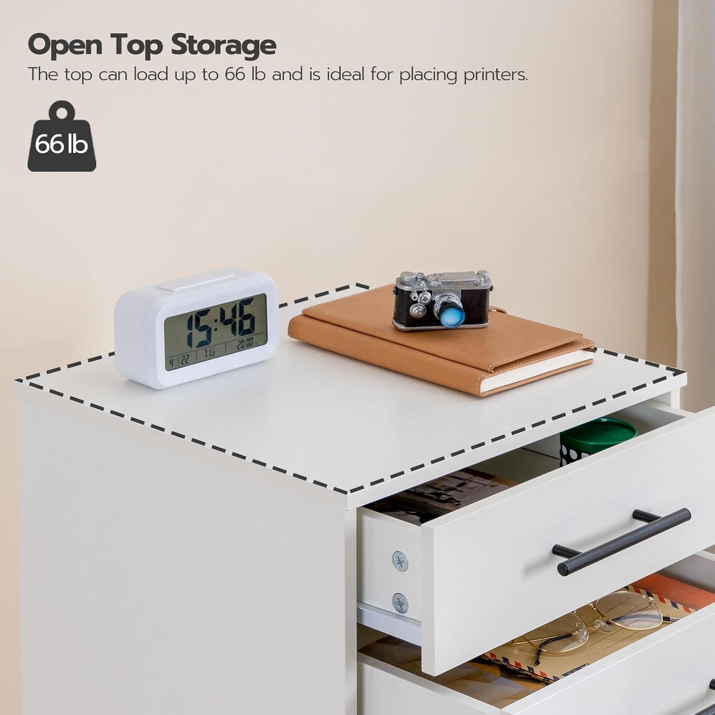 HOOBRO 7-Drawer File Cabinet, Wooden Office Cabinet with Drawers, Mobile Storage Filing Drawer for Home Office, Study, Easy Assembly, White WT07WJ01