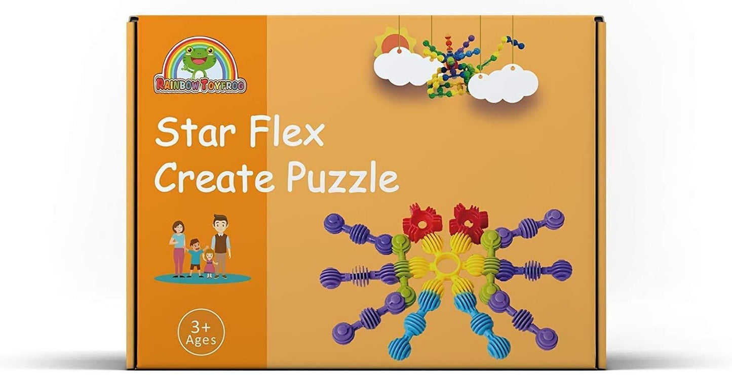 RAINBOW TOYFROG Star Flex STEM Building Toys - 70 Connector Blocks for Kids with Tote - Kindergarten STEM & Preschool Table Top Toys - Open Ended Building Blocks for Boys and Girls 3 Years Old & Up