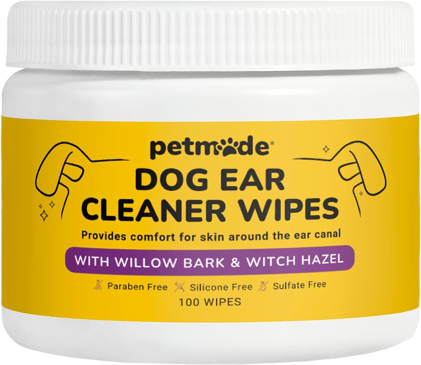Dog Ear Cleaner Wipes - Cleaning Wipes for Puppies - Dirty, Smelly & Itchy Ears - Non-Irritating Removal of Buildup, Dirt & Wax- with Witch Hazel, Willow Bark, Aloe Vera & More - 100 Count