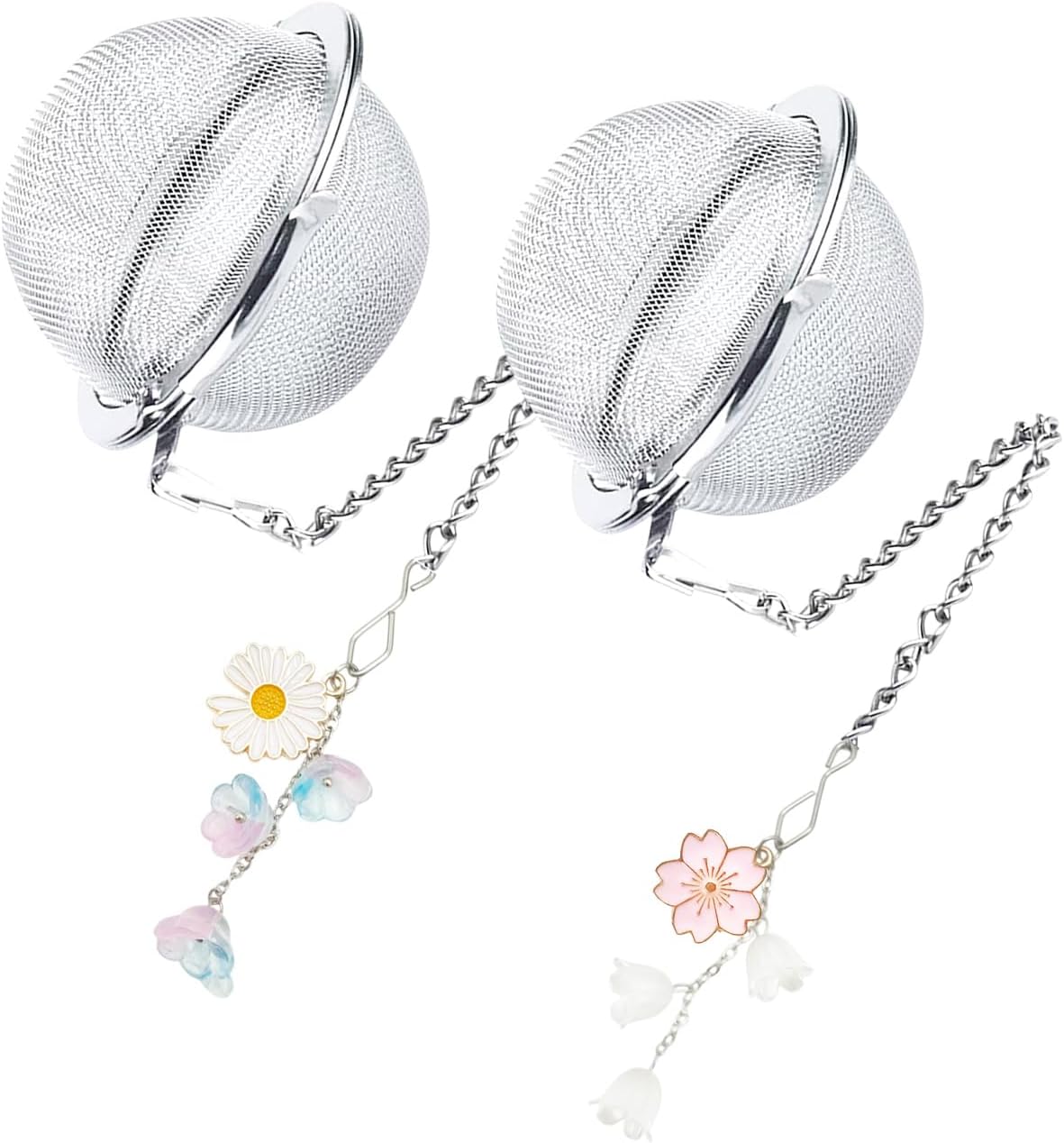 Cute Tea Infuser 2 Pack Daisy Flower Pendant Ball Filter Cute Stainless Steel Ball Mesh Strainer for Loose Tea and Spices & Seasonings (Daisy Pink White)