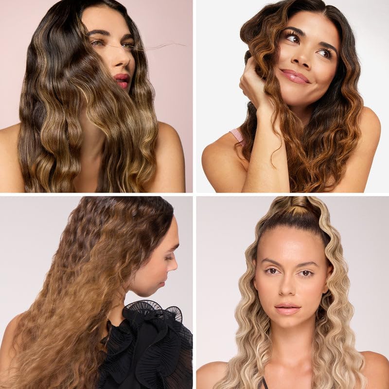 L'ANGE HAIR VersaWaver | 2-in-1 Adjustable Titanium Hair Waver & Crimper | 19mm & 32mm Barrels for Beach Waves & Defined Crimps | 3 Barrel Hair Tool with Heat Glove & Mat, Dual Voltage | Blush