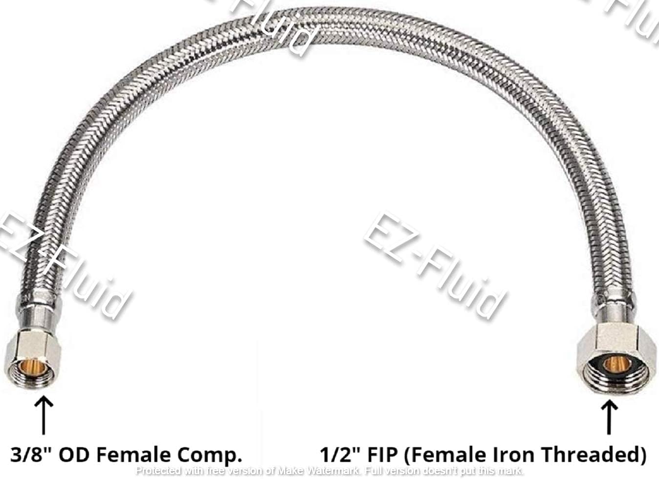 EZ-Fluid (10) 20" Water Supply Line,1/2" Fip x 3/8" Comp LF,Brass Nuts,Universal Stainless Steel Braided Faucet Water Supply Line Connector,Water Supply Hose Connector Lines For Kitchen,Bathroom