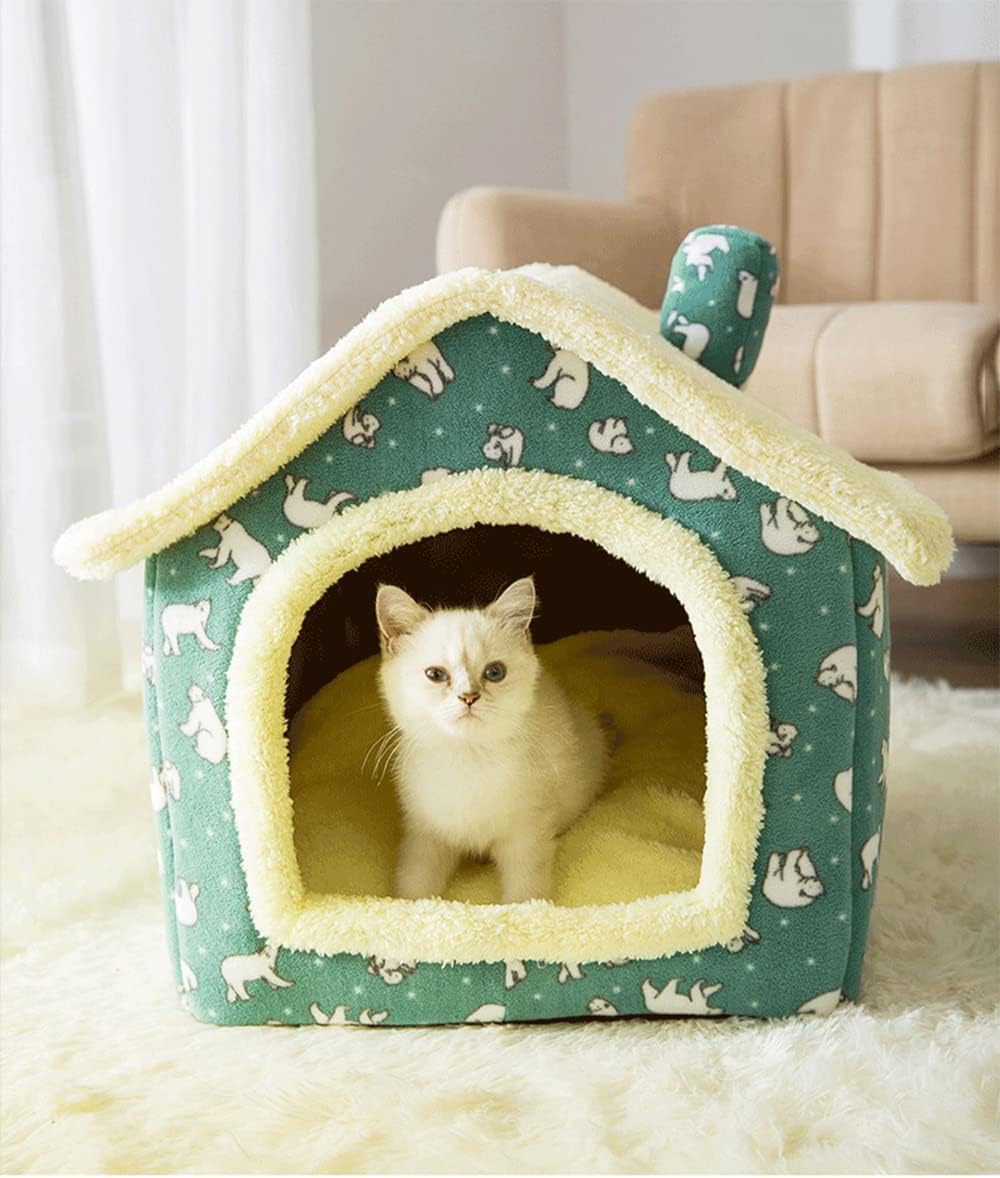 gors Soft Cat Bed Deep Sleep House Dog Cat Winter House Removable Cushion,Foldable Kennel Cat Bed Puppy Pet Supplies (S,08)