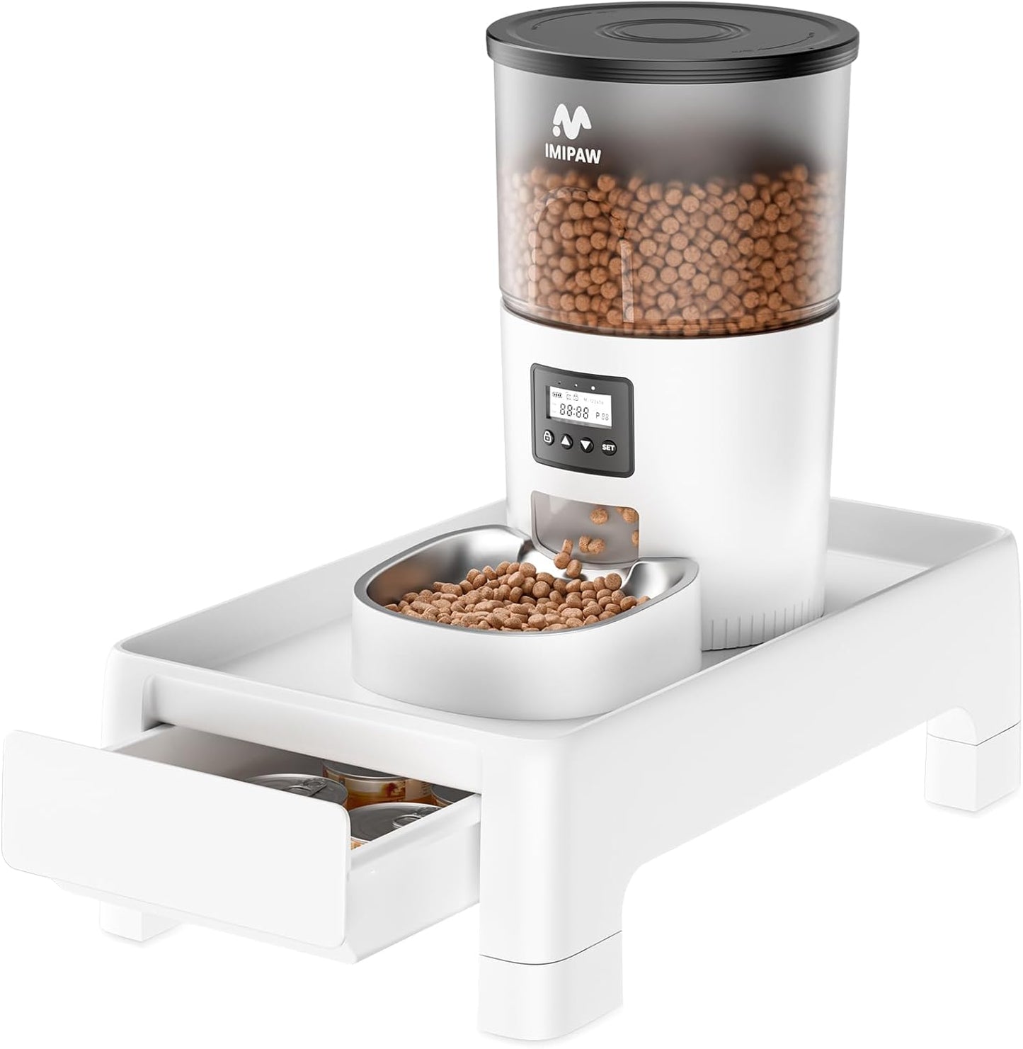 IMIPAW Raised Pet Feeder Stand, Adjustable Height with Drawer to Storage Pet Food, Non-Slip, Suitable for Cat and Puppy Feeders as Well as Water Fountains