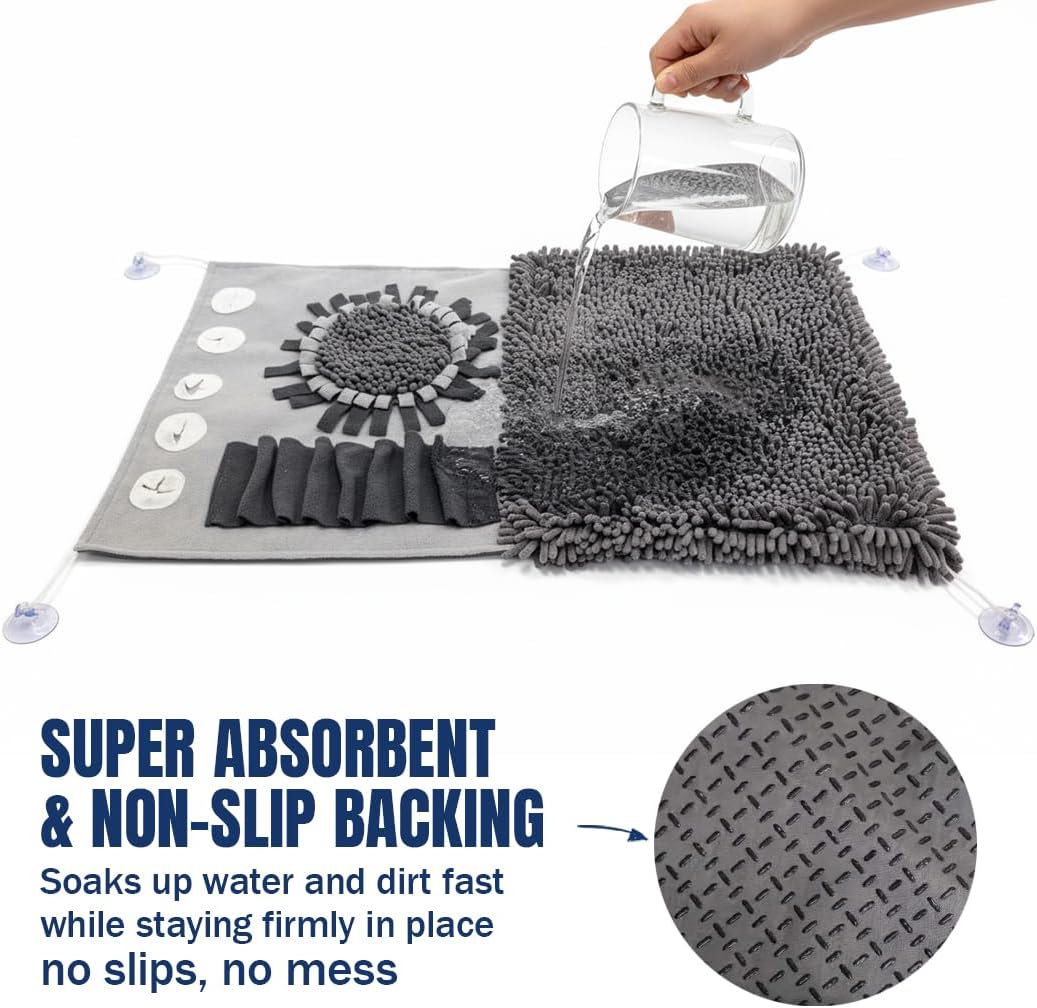 Muddy Mat® Half Chenille Snuffle Mat for Dogs Large & Small Breeds, 19"x30" Dual Material Fleece & Chenille Foraging Pad, Interactive Feeding Puzzle Encourages Slow Eating – Snuffle Mat for Dogs