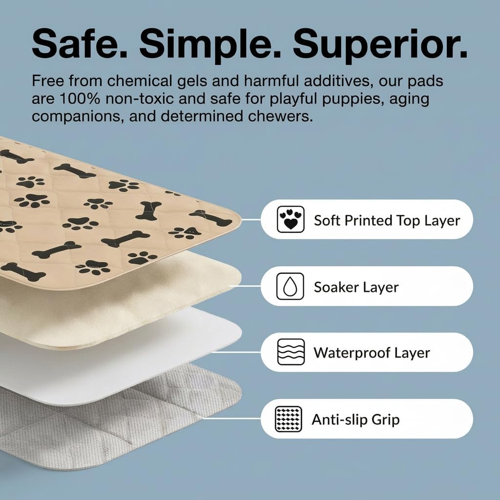 Washable Puppy Pee Pads with Pheromone Attraction – Reusable Dog Pee Pad, Waterproof Non-Slip Training Pad for Indoor Use, Crates & Apartments, 29 × 25 in