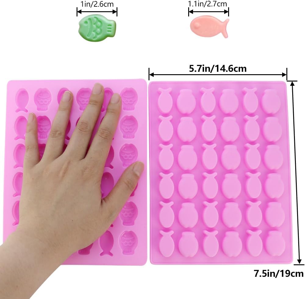 2 Pack Mini Fish Shaped Mold Non-stick Chocolate 36-Cavity Food Grade Silicone Molds for Baking and Homemade Treats, Gelatin Gummies, Candy, Biscuits, Ice Cubes, Chocolate