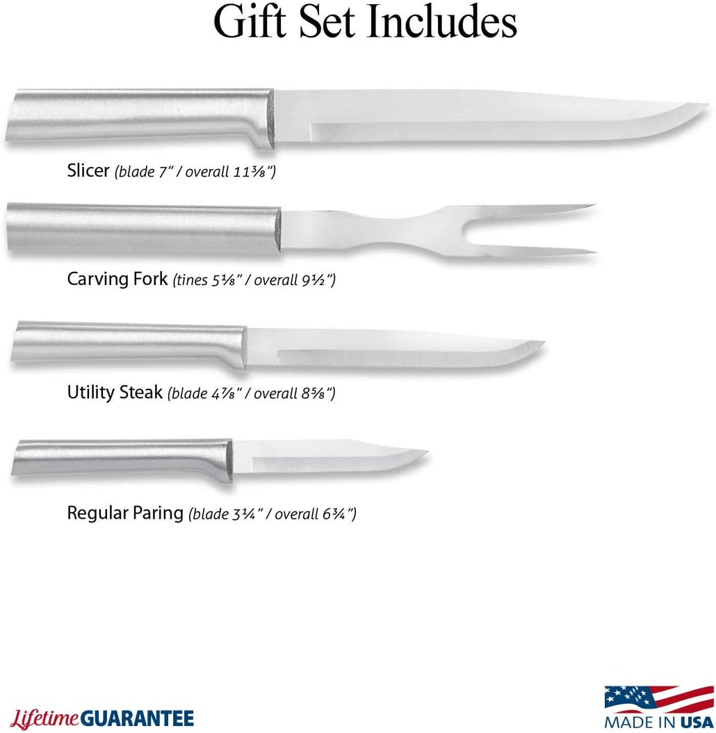 Rada Cutlery Prepare Then Carve Gift Set (S3C), 4-Piece Knife Set, Stainless Steel Blades, Silver Handle