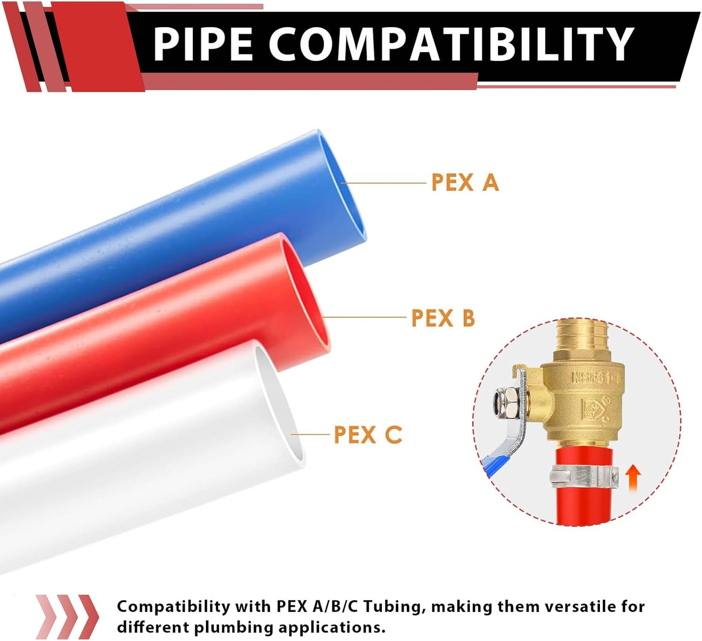 (Pack of 10) EFIELD 1/2 Inch Pex Crimp Brass Full Port Shut-off Ball Valve for Hot and Cold Water, UPC Certified,(VALVE003)