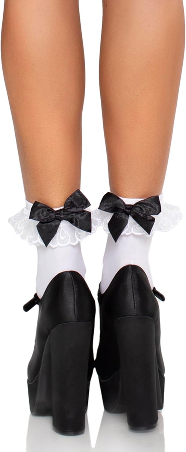 Leg Avenue Women's Ruffle and Satin Bow Anklet Socks