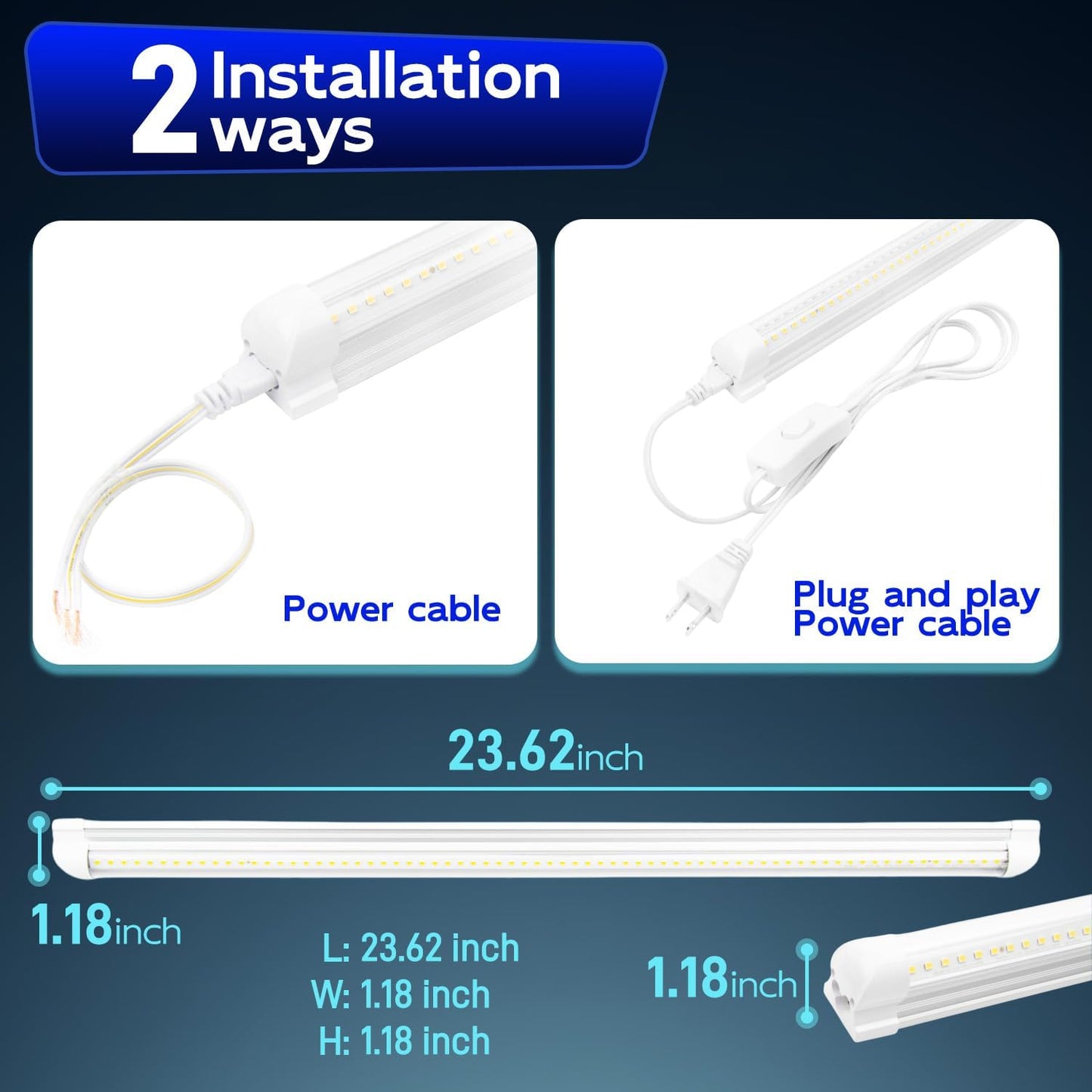 hykolity 30W 2FT LED Shop Light, 3500lm 6500K Super Bright White, Linkable Ceiling Light Fixture, V Shape Integrated T8 LED Tube Light with Built-in ON/Off Switch for Workbench, Cabinet, ETL, 4 Pack