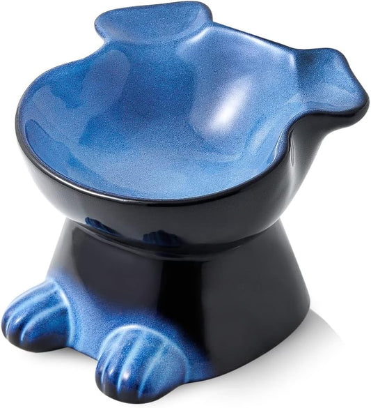 Nihow Elevated Ceramic Dog Bowls: 6.5 Inch Raised Small Dog Bowl for Food & Water - Food Safe Bowl for Medium/Small Size Dogs - Vivid Blue Puppy Bowls for Protecting Pet's Spine (1 PC)