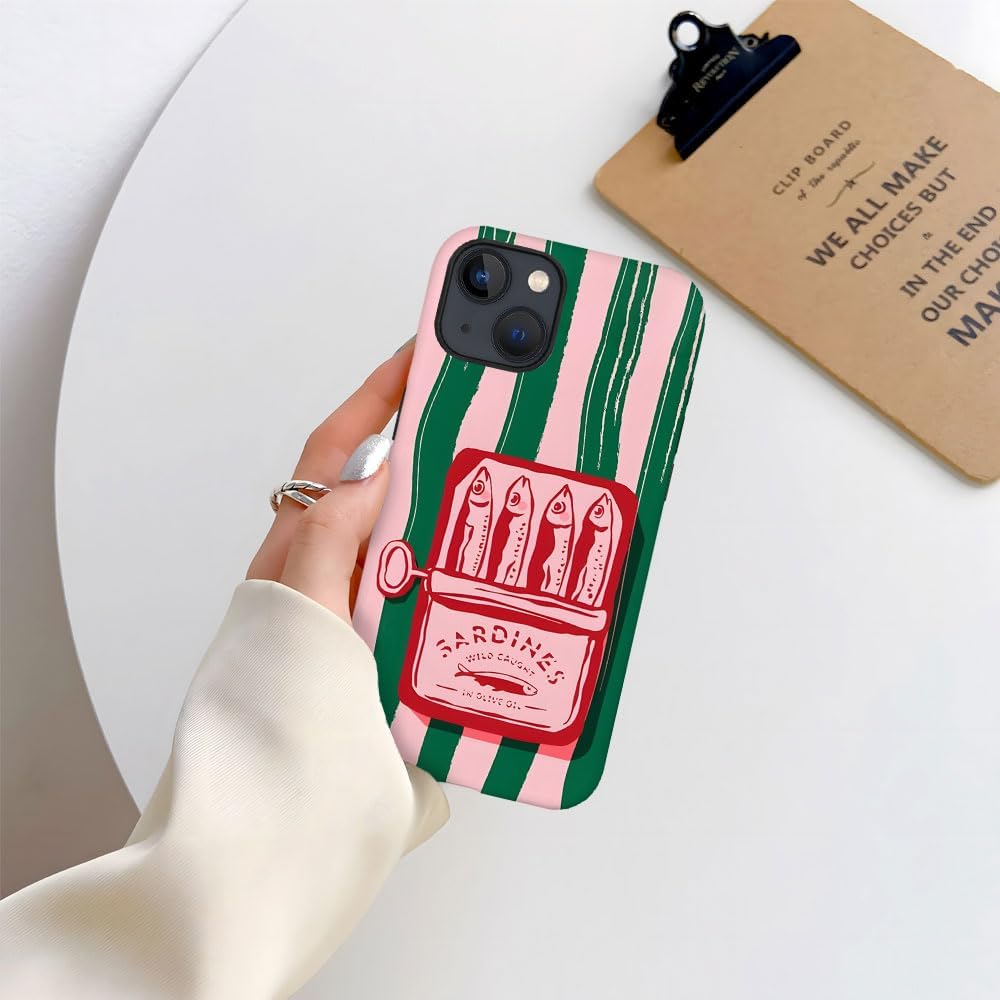 Case for iPhone 15 - Slim Fit Anti-Scratch Phone Case for Girl Women - Pink Retro Fish Italian Food (Frosted)