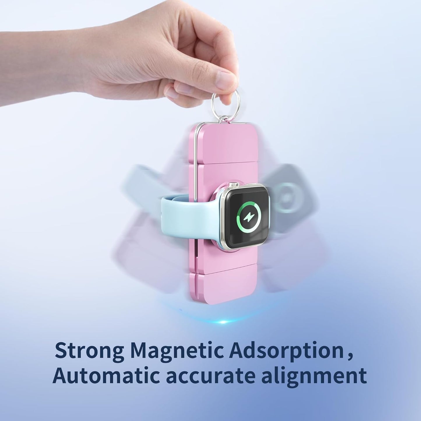 Charger for Apple Watch, Magnetic Portable iwatch Charger, USB C &USB A Fast Wireless Charging Travel Charger for Apple Watch Series 11/10/9/8/7/6/5/4/3/2/1/SE/UItra 2/Ultra,Pink
