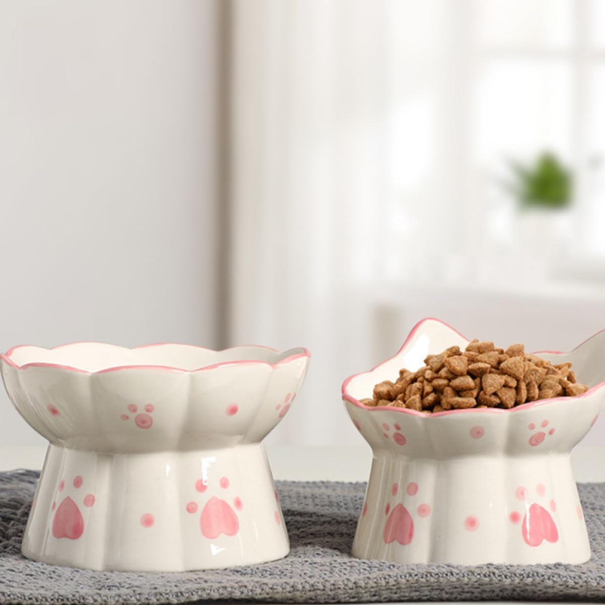 Milisten 2pcs Elevated Cat Feeding Bowls Ceramic Raised Bowls with Neck Protection Tilted Design Anti-Spill Pet Food and Water Dishes for Cats
