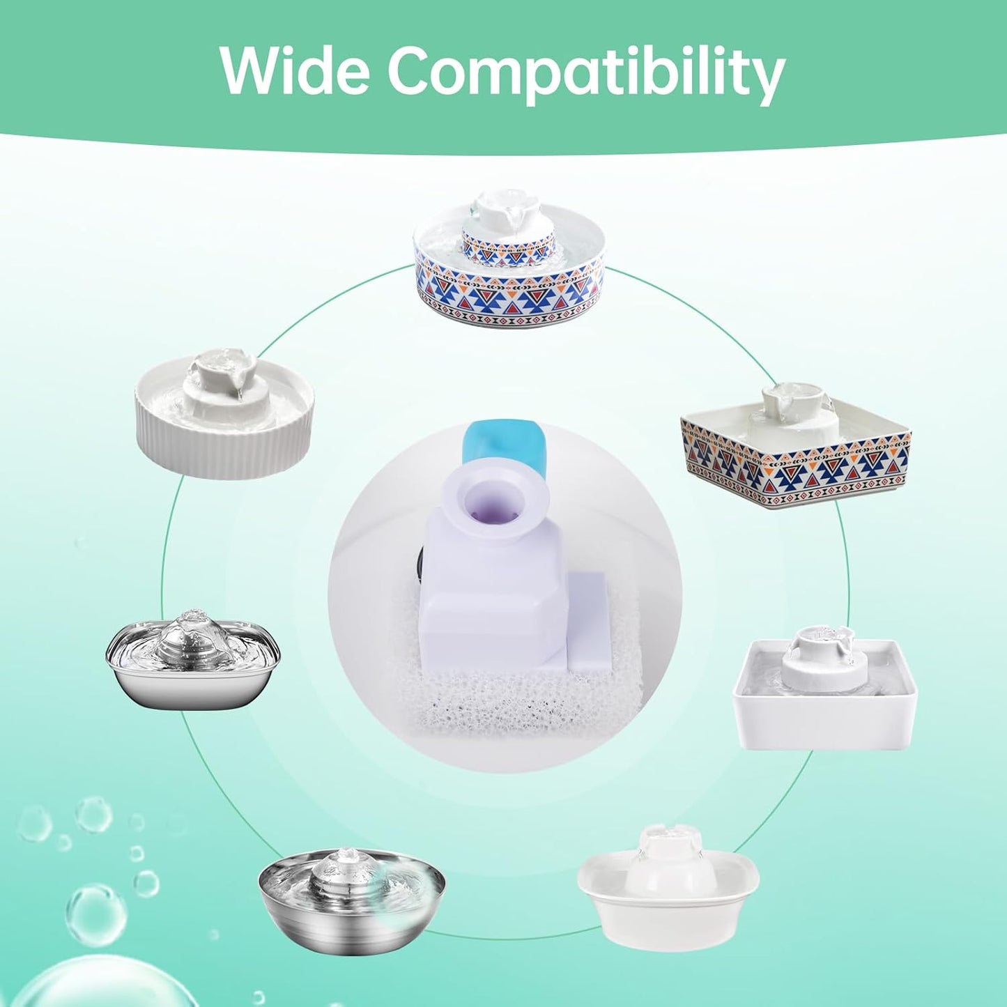 8 Packs Cat Water Fountain Filter for 2.1L/71oz Ceramic Cat Water Dispenser, 8 Carbon Filters & 2 Foam Filters for Porcelain Pet Water Fountain, Multi-Filtration System Activated Carbon Filter