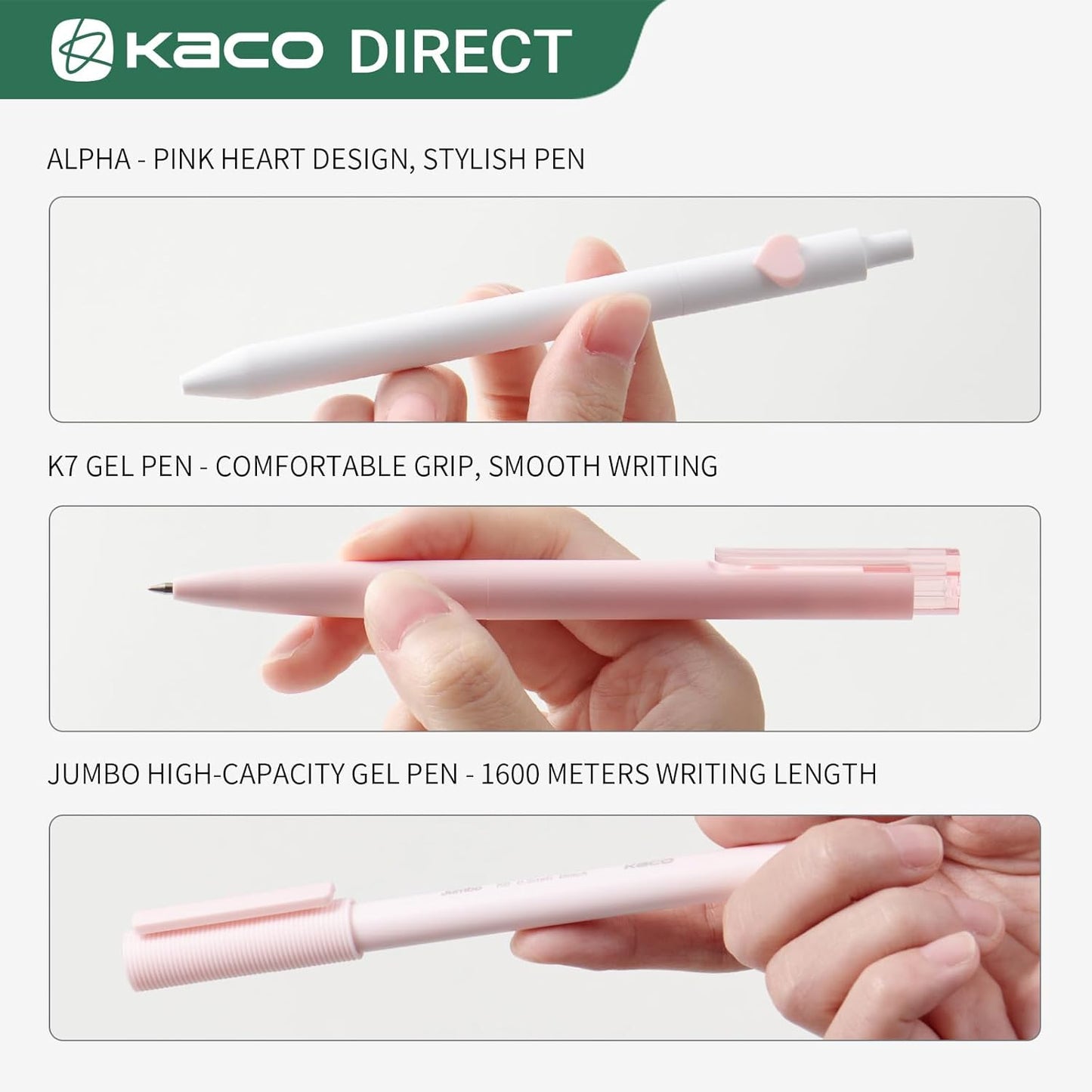 Kaco 6 Pieces Gel Pens Cute Stationery, Journaling Note Taking Pens, 0.5mm Fine Point, BUCUO (6 Pcs Pink - All Black Ink)