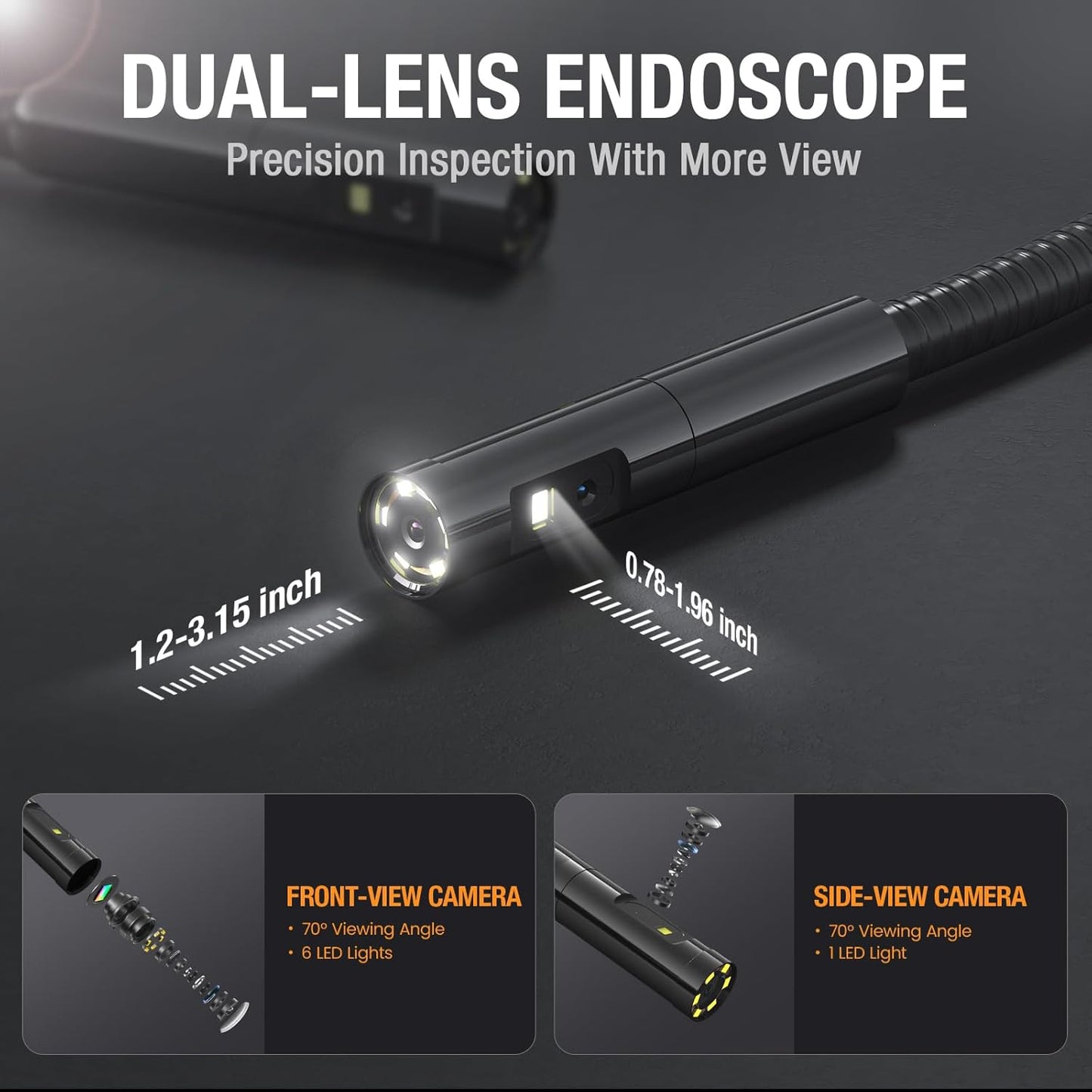 Teslong Inspection Camera, Dual Lens Borescope Camera with Light, NTS300 5" IPS Industrial Endoscope, 1080P Waterproof Flexible Mechanic Fiber Optic Snake Scope Cam for Wall Automotive Engine (16.5FT)