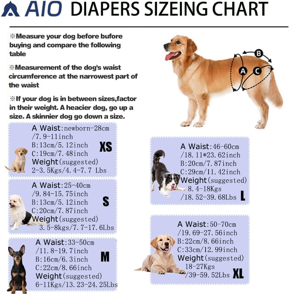 Washable Dog Diapers Female(3 Pack), Highly Absorbent and Breathable Dog Incontinence Diapers Female Reusable Dog Heat Diapers Female Dog Diapers, M