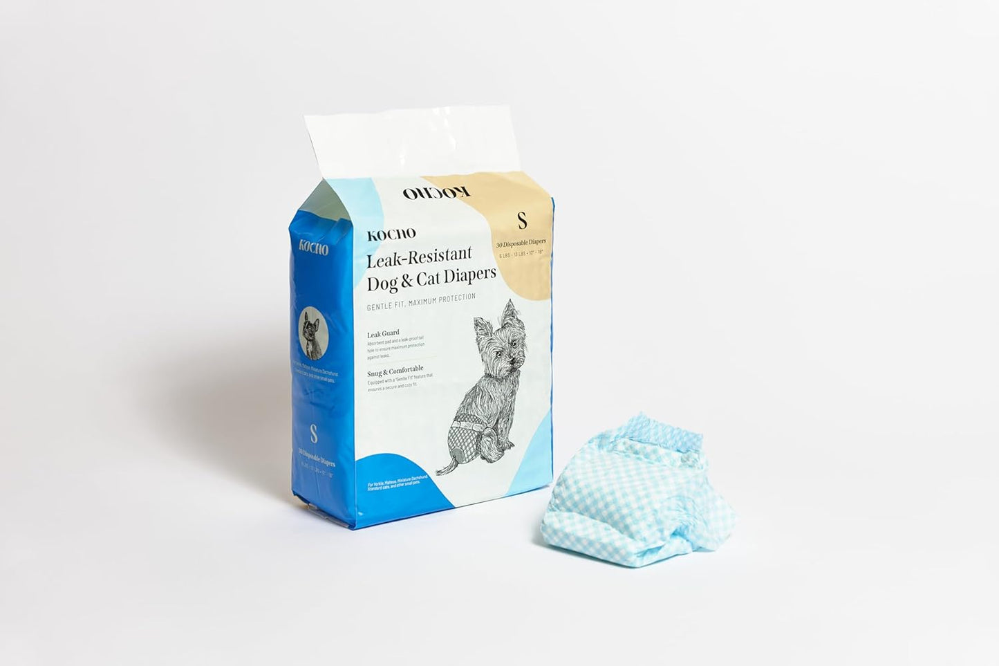 KOCHO Leak-Resistant Dog & Cat Diapers Small, Gentle Fit, Maximum Protection with Leak Guard