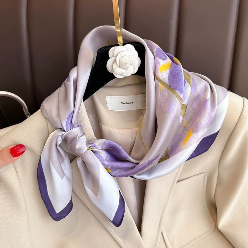 27.5 Inch Silk Feeling Scarf for Women Square Satin Head Scarf Hair Wrap Bandana
