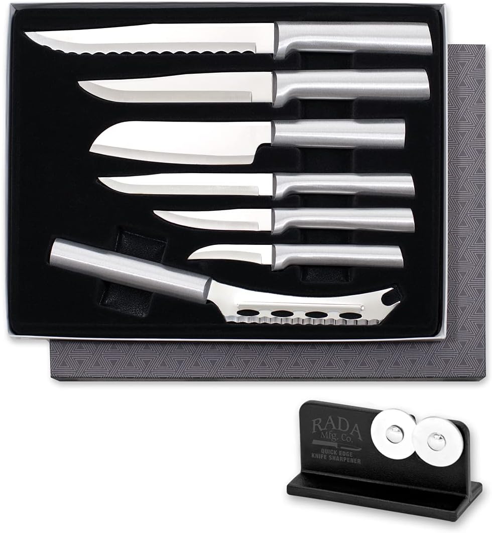 Rada Cutlery The Starter Gift Part 2 Gift Set (S48), 7-Piece Knife Set with Quick Edge Sharpener (R119), Stainless Steel Blades, Silver Handle