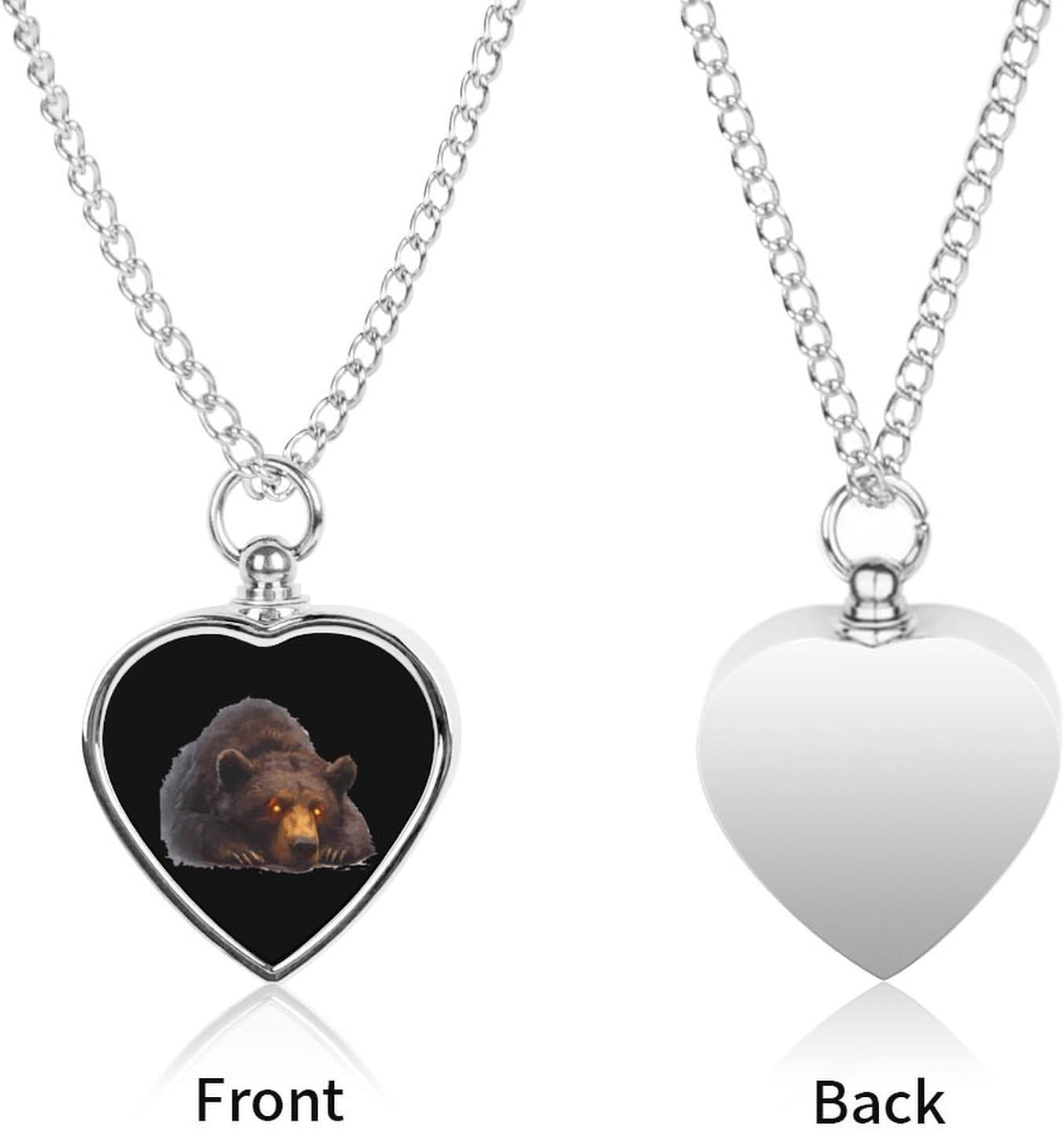 Bear with Glowing Eyes Urn Necklaces for Ashes Heart Dog Keepsake Pendant Cat Cremation Jewelry