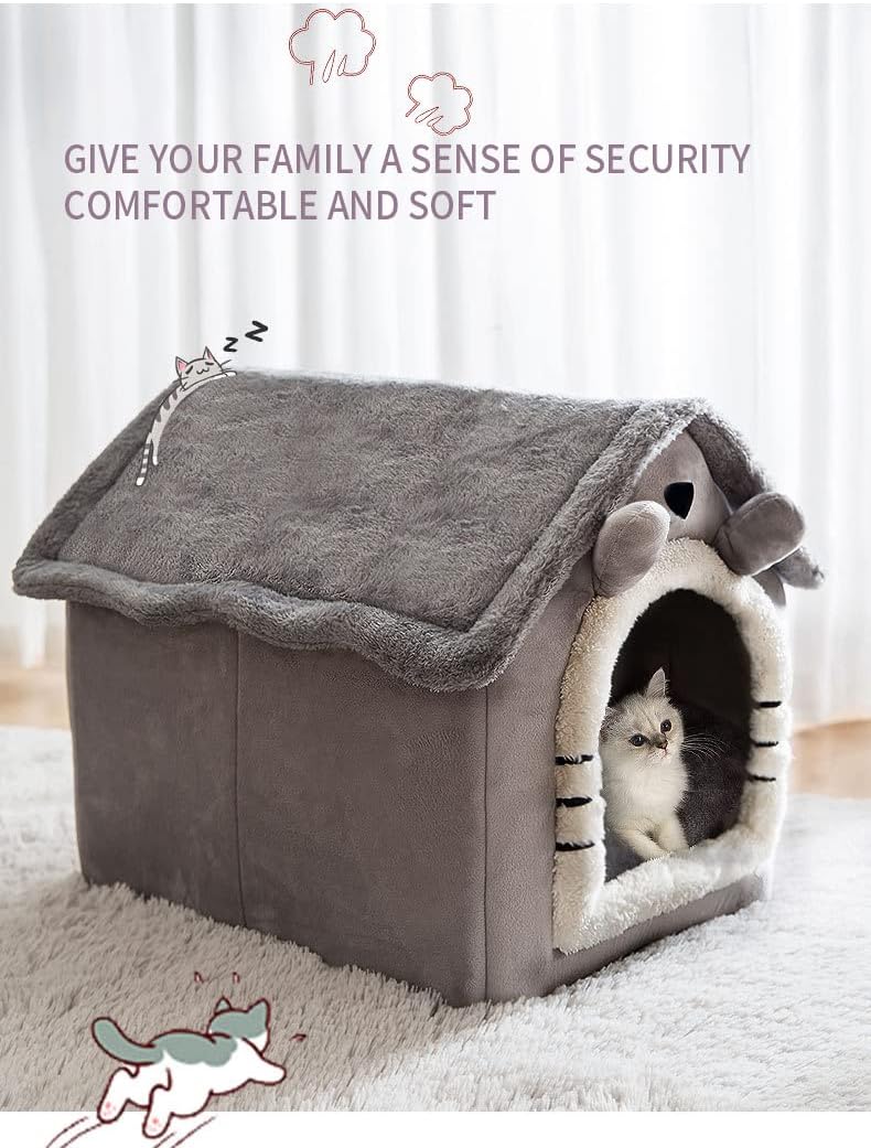 gors Soft Cat Bed Deep Sleep House Dog Cat Winter House Removable Cushion,Foldable Kennel Cat Bed Puppy Pet Supplies (S,08)