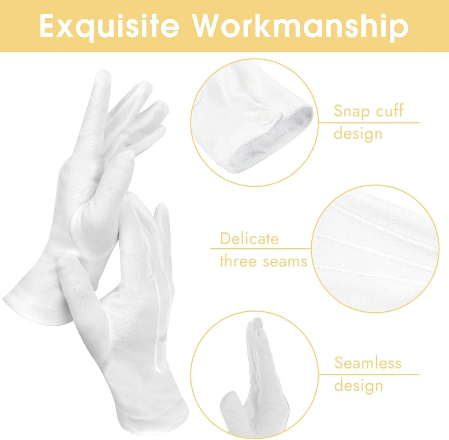 BEVTEE 2 Pairs White Gloves Men, Marching Band Gloves with Snap Cuff, for Art The Clown Magician Costume Halloween