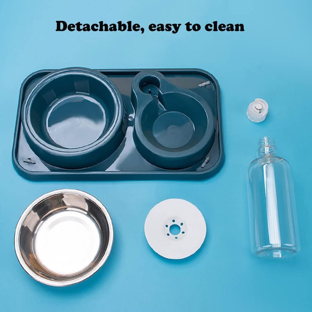 Love Dream Double Dog Cat Bowls, 2 in1 Pet Water and Food Bowl Set with Automatic Gravity Water Dispenser Bottle Detachable Stainless Steel Bowl No-Spill for Cats and Dogs Puppy Kitten Rabbit
