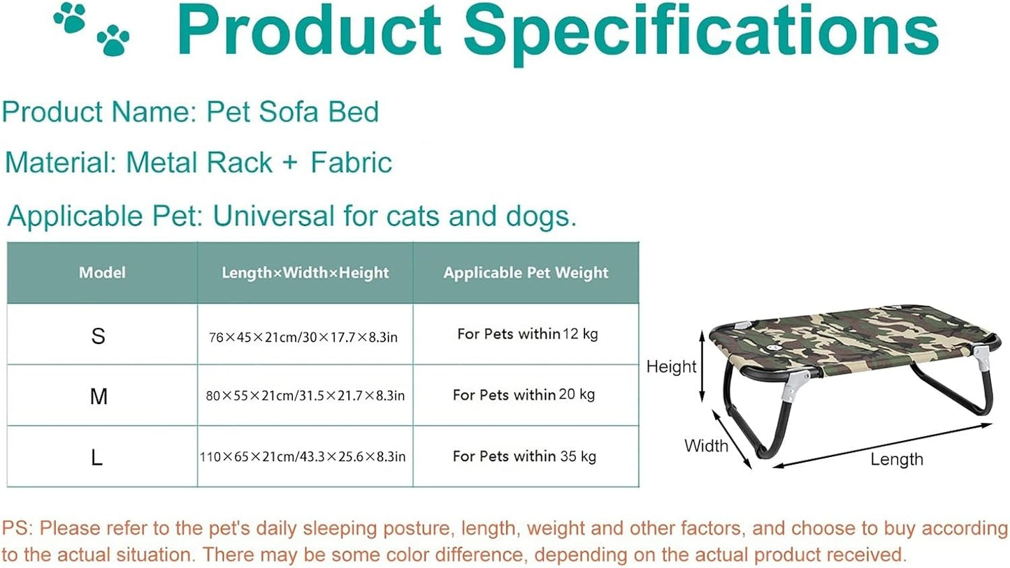 Pet Bed Portable Foldable Elevated Dog Bed for Outdoor/Picnic/Beach, Orthopedic Joint Relief Pet Cat Couch, for Small Medium Large Older Dogs (Color : Black, Size : S-76x45x21cm/30x17.7x8in) (Camo L)
