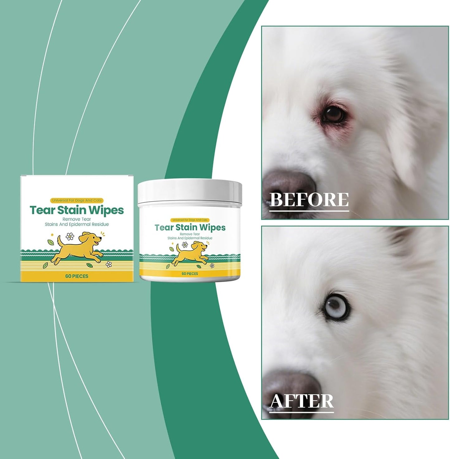 Tear Stain Wipes for Dogs, Grooming Sheets - Cat Tear Stain Wipes,for Small Medium Large Breed Puppy Kitten Skin Coat Travel Home Outdoor Indoor