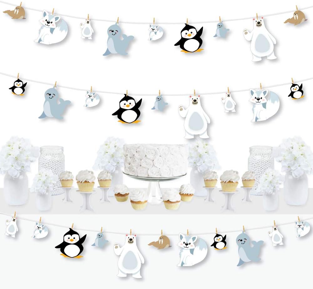 Big Dot of Happiness Arctic Polar Animals - Winter Baby Shower or Birthday Party DIY Decorations - Clothespin Garland Banner - 44 Pieces