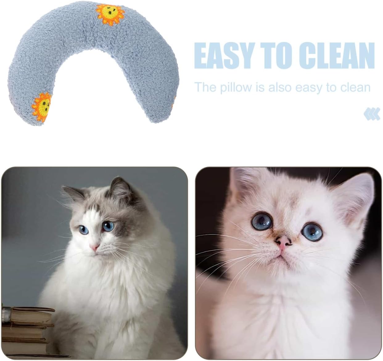 U-Shaped Dog Anxiety Relief Pillow Soft Washable Calming Pillow for Neck Support Promotes Deep Sleep for Small Dogs and Cats 10.03X7.08X2.36In