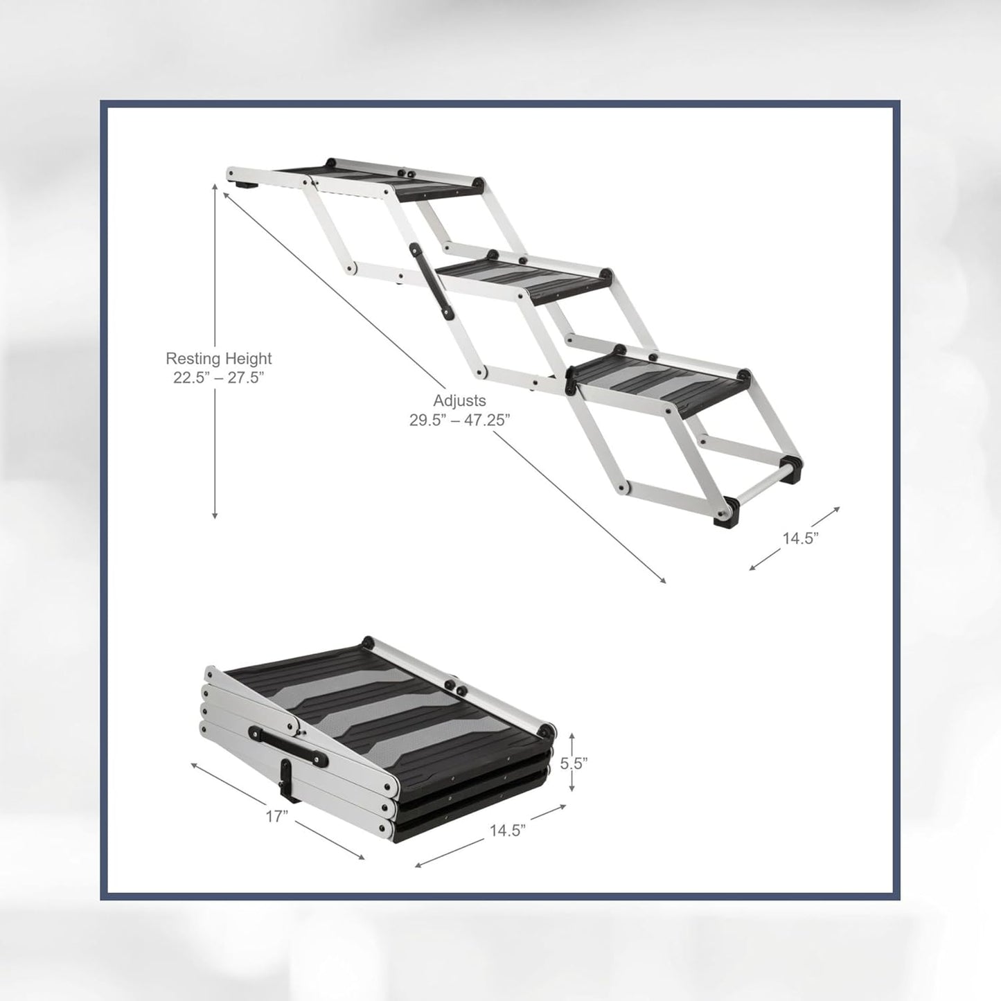 TRIXIE Foldable Aluminum Pet Steps for Dogs Up to 165 Pounds Adjustable from 19.5 to 27.5 Inches