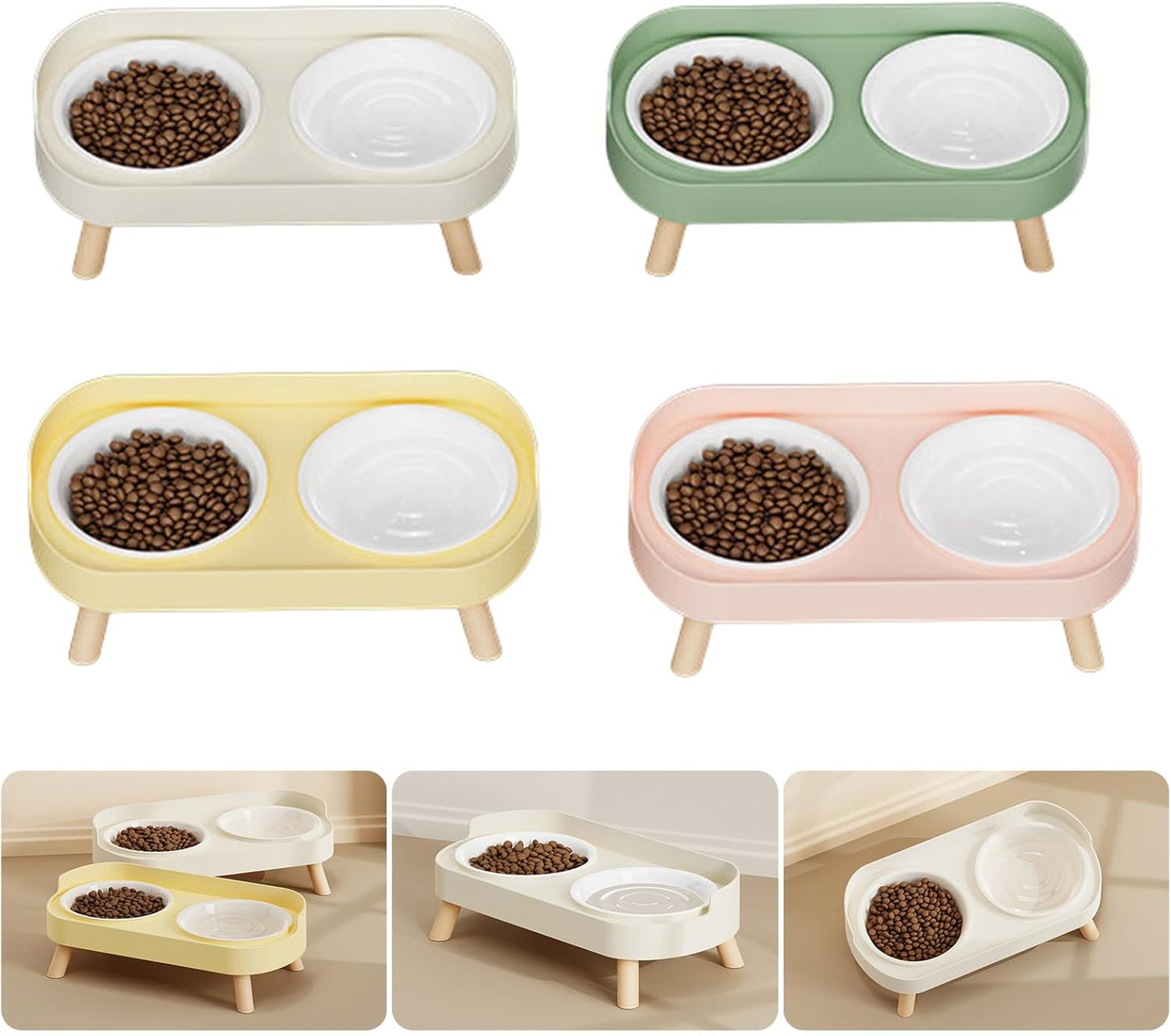 Spill Proof Raised Pet Feeders Double Dishes with Nonskid Rubber Feet for Dog Cats Water Food Bowl Container Kitchen Use Cats Water Food Bowl Set with Stand