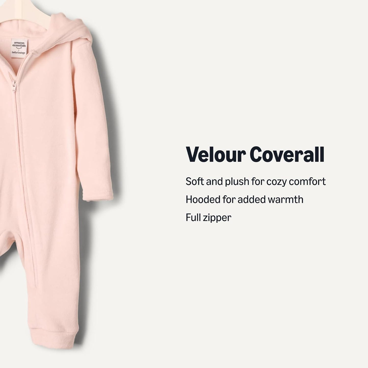 Amazon Essentials x Sofia Grainge Unisex Babies' Velour Hooded Coverall