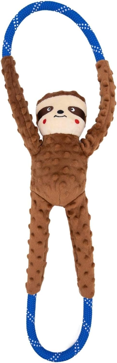 ZippyPaws RopeTugz - Durable Dog Pull Rope Toy, Interactive Tug of War for Large, Medium, & Small Dogs, Squeaky Pet Products to Keep Them Busy, Made with Heavy Duty Climbing Rope - Sloth