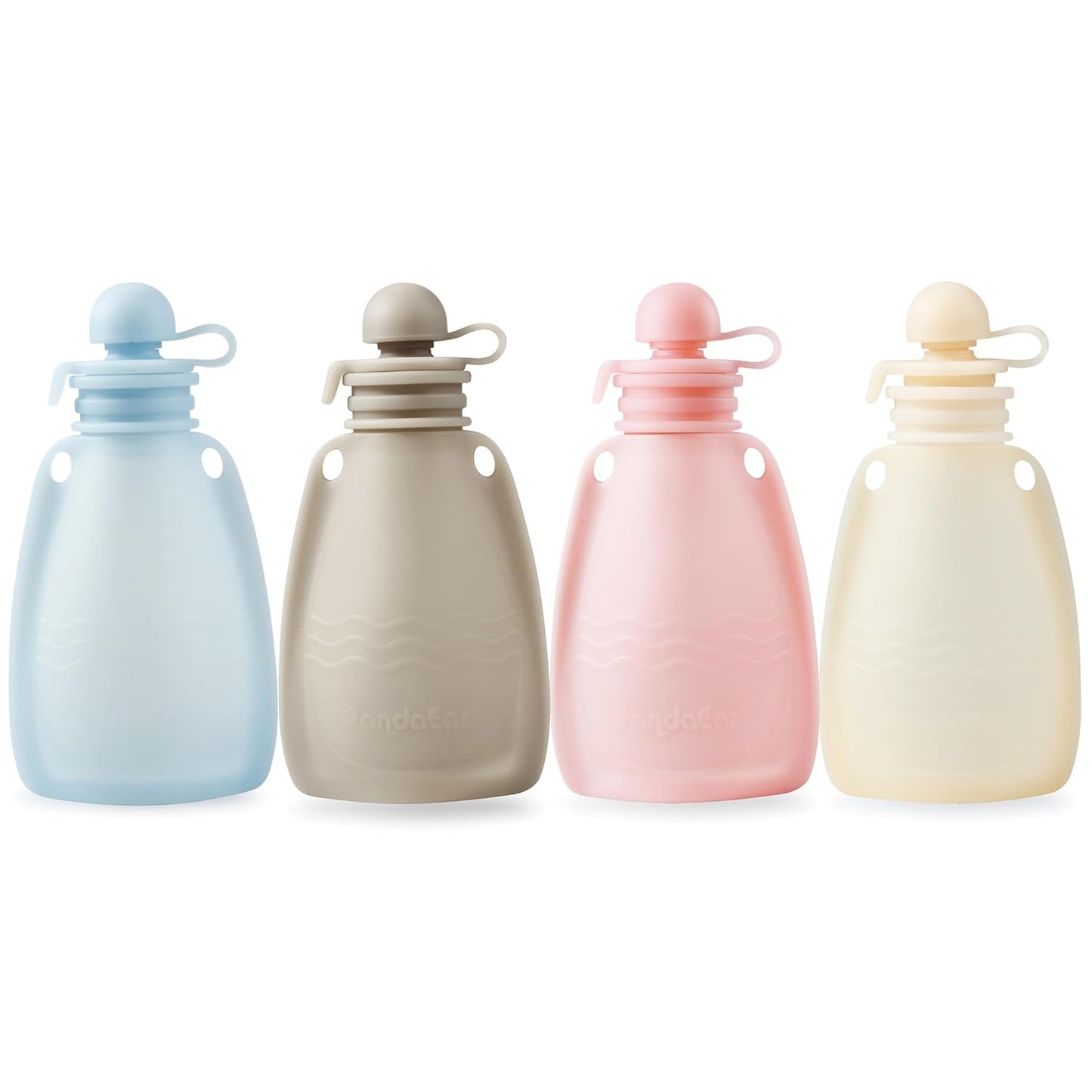 PandaEar Reusable Silicone Baby Food Pouches, 4 Pack Squeeze Pouches for Toddler Kids, BPA-Free Silicone Refillable Baby Food Storage, 5 oz